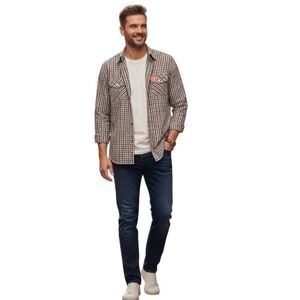 Superdry NWT Brown Classic Check Button Down Shirt London Japan Size M